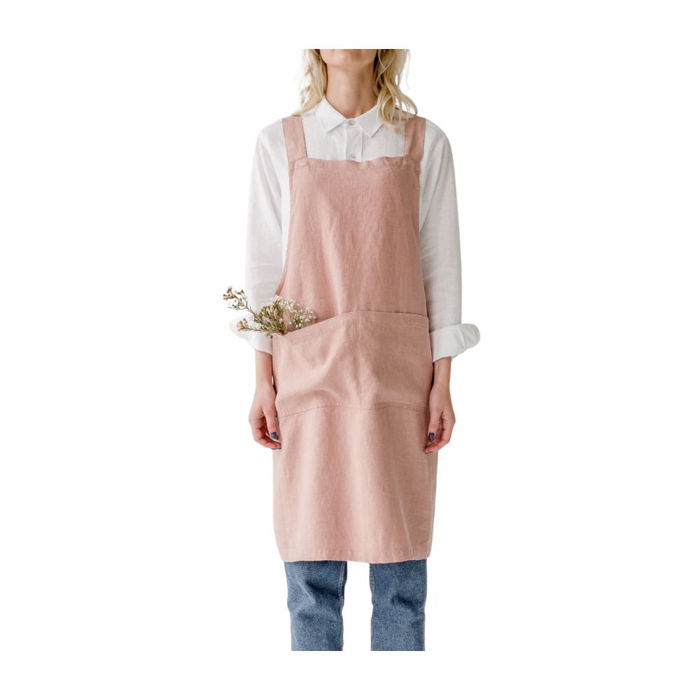 Crossback-Schürze aus Leinen in Rosa – Edel Werk