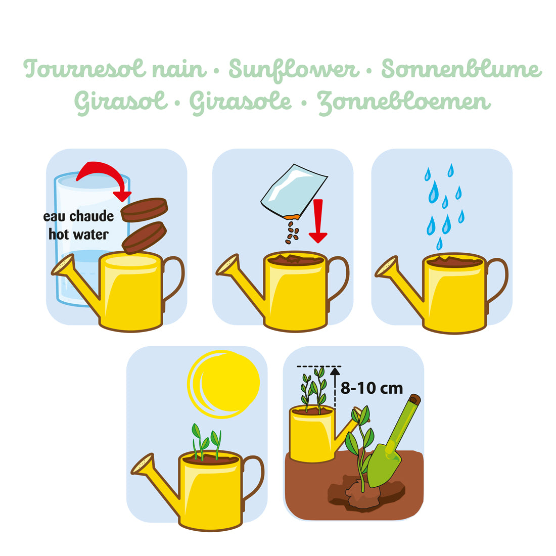 Mini-Gießkanne mit Sonnenblumenkernen - gelb
