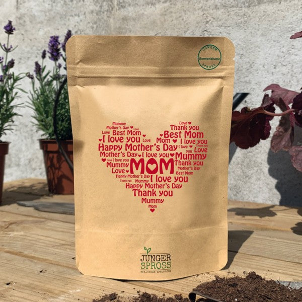 Botschaftsbeutel I LOVE YOU MOM - Pflanzbeutel mit Anzuchtserde & Samen