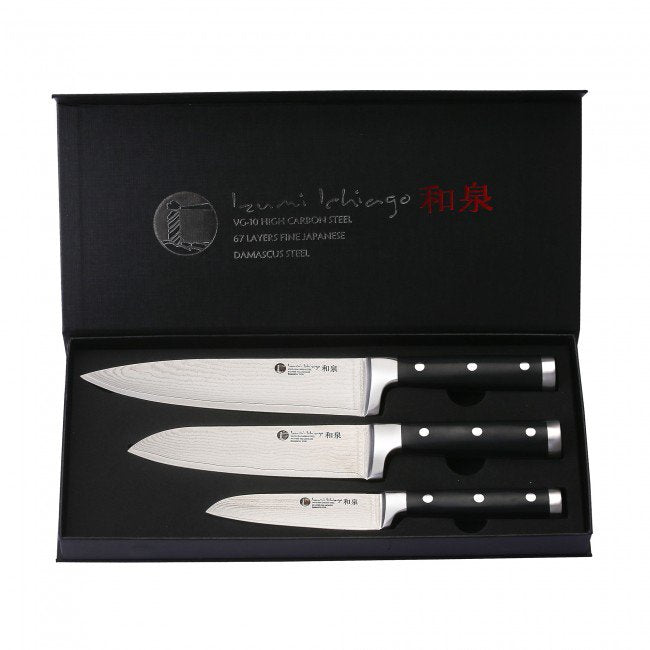 IZUMI ICHIAGO 3-tlg. Profi-Kochmesser-Set aus feinstem japanischen Damaststahl