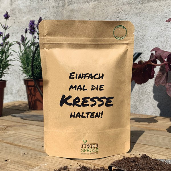 Botschaftsbeutel EINFACH MAL DIE KRESSE HALTEN -  Pflanzbeutel mit Anzuchtserde & Samen
