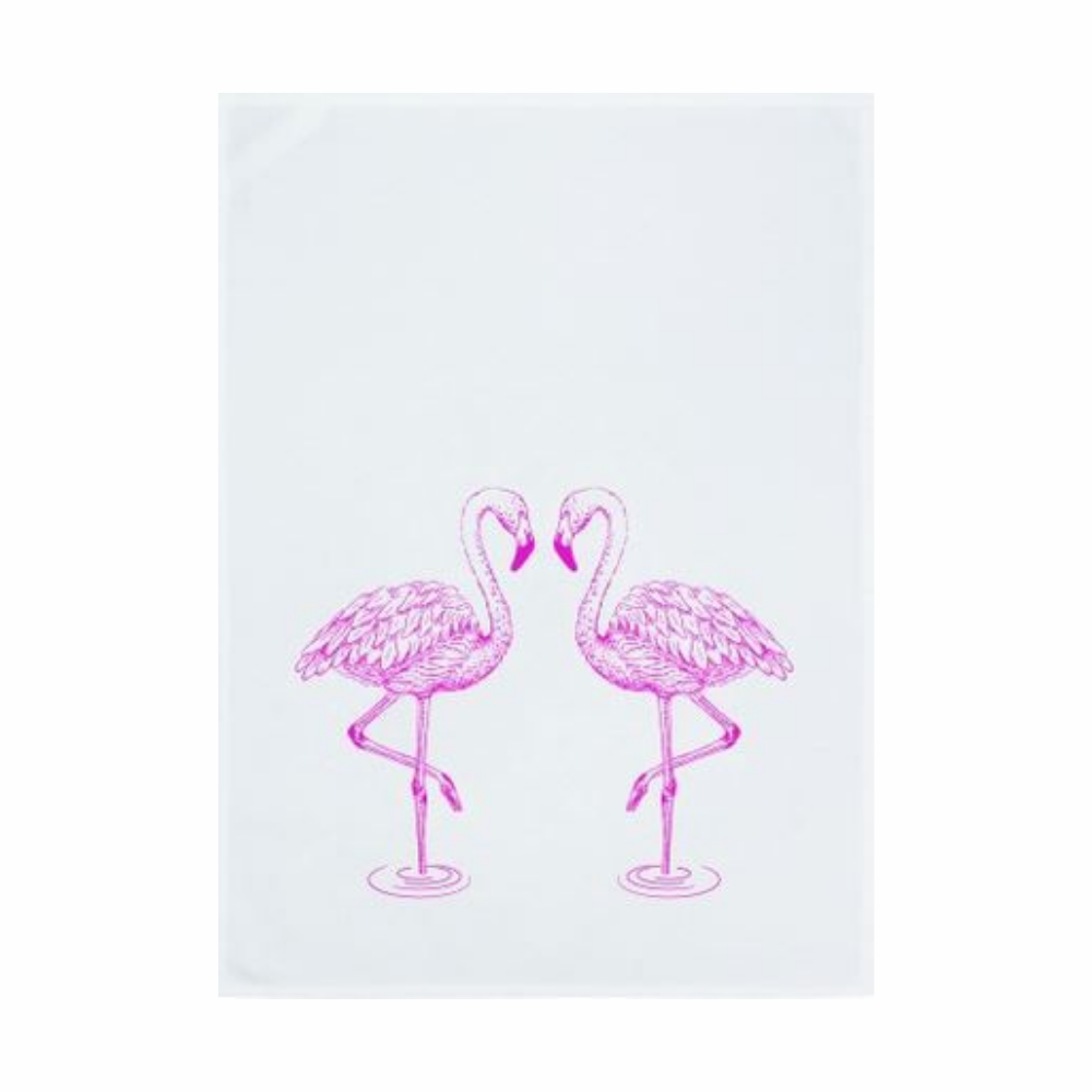 Zwei Pinke Flamingos im Teich auf einem Geschirrtuch Tierwelt
