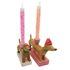 Kerzenhalter kleiner Dackel mit roter Mütze für Stabkerzen