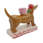 Kerzenhalter kleiner Dackel mit roter Mütze für Stabkerzen