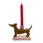 Kerzenhalter kleiner Dackel mit roter Mütze für Stabkerzen