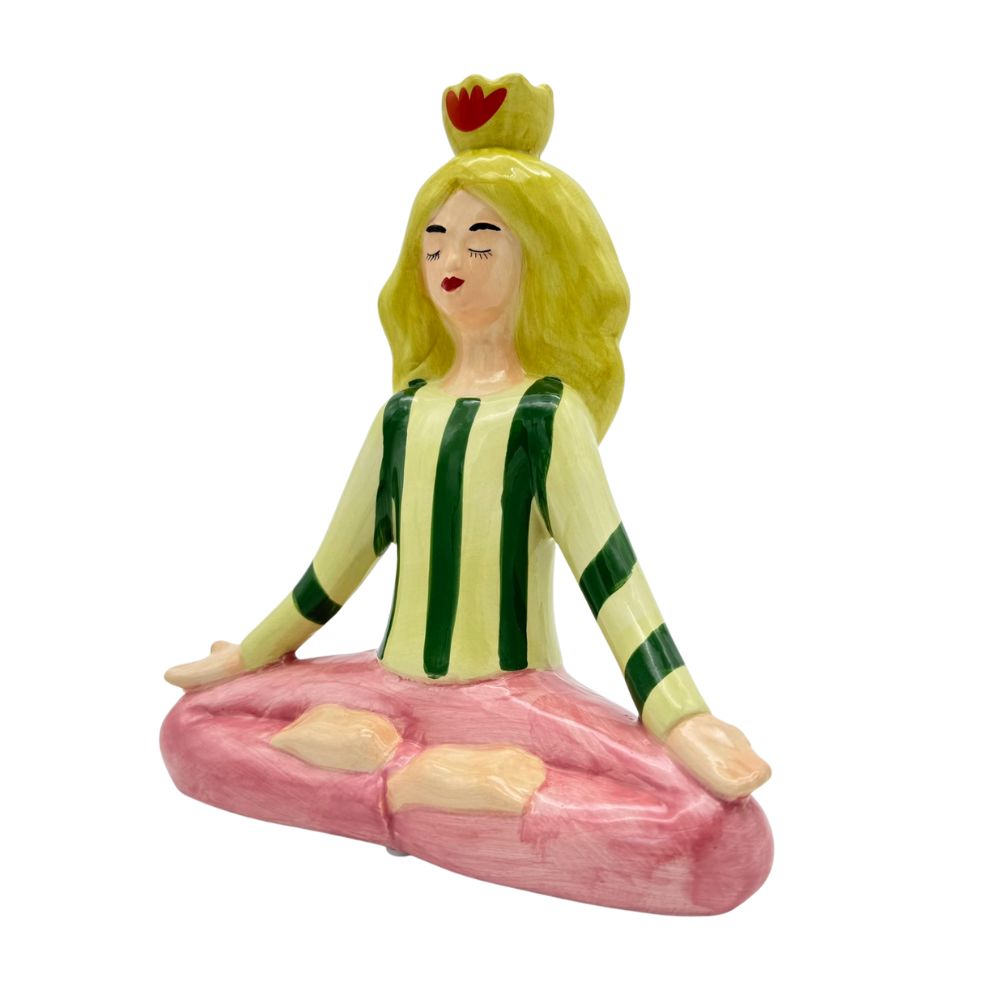 Yoga Figur Meditation in Pink, Gelb und Grün