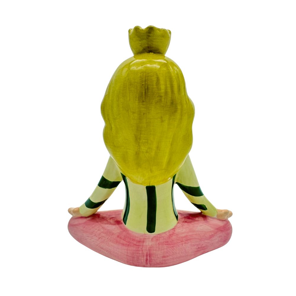 Yoga Figur Meditation in Pink, Gelb und Grün