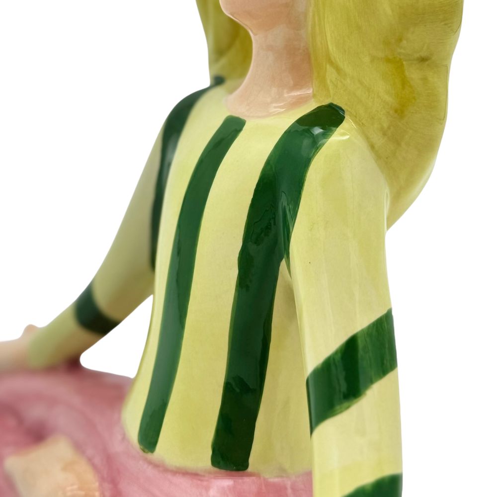 Yoga Figur Meditation in Pink, Gelb und Grün