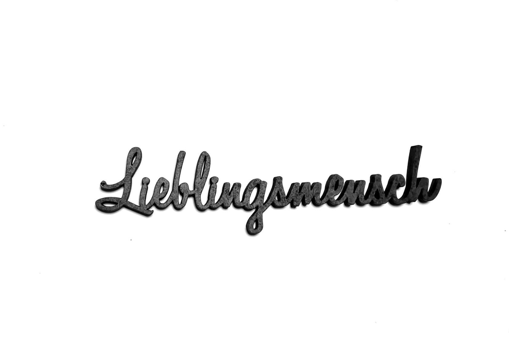 Holzschriftzug Wanddekoration in der schwarzen Schrift "Lieblingsmensch"