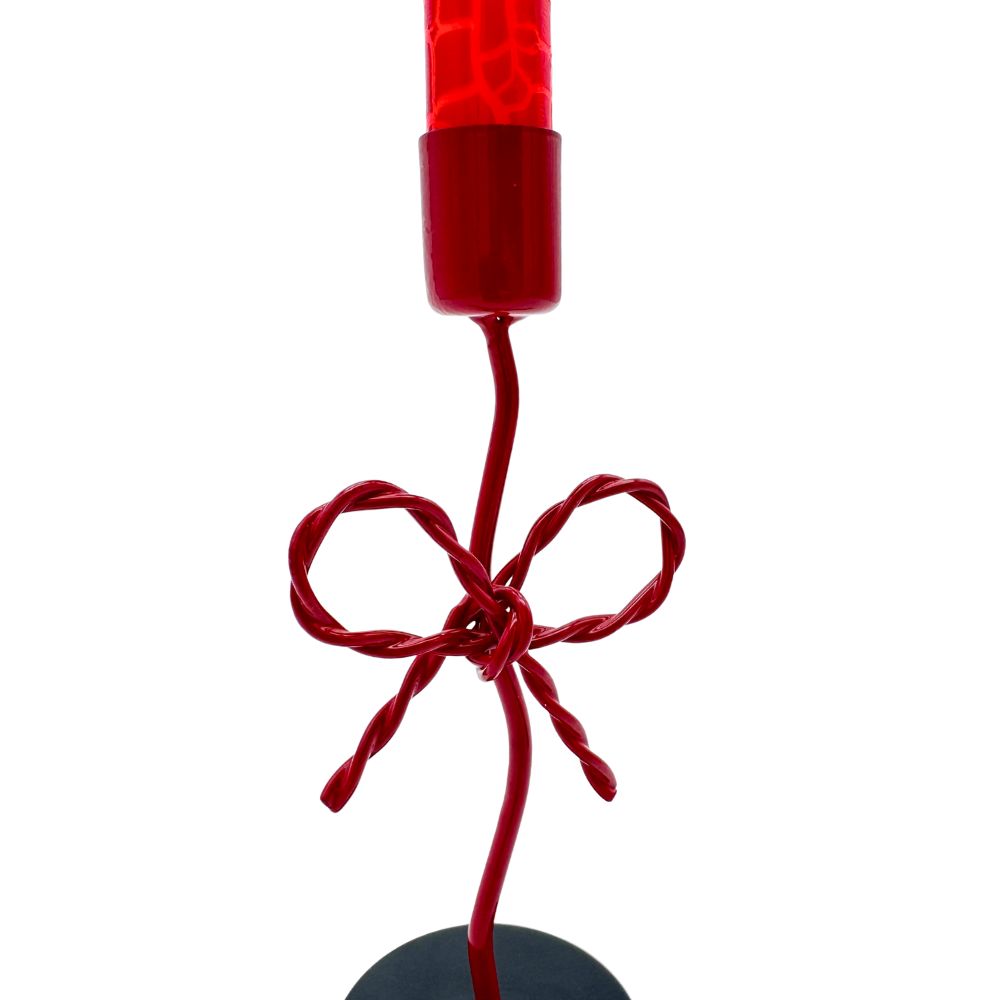 Kerzenhalter für Stabkerzen - Schleife rot