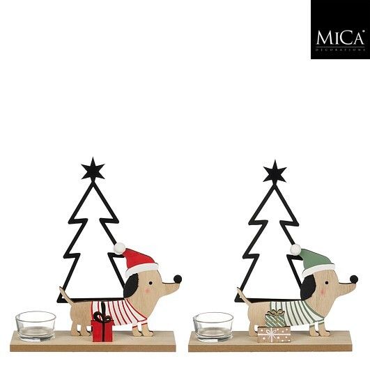 Teelichthalter 2er Set – Weihnachtliche Dackel