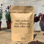 Botschaftsbeutel WER ANDEREN EINE BLUME SÄHT... -  Pflanzbeutel mit Anzuchtserde & Samen