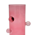 Nahaufnahme der Pinken Deko Vase mit Zylindrischer Form und ein paar glasgeblasenen Blasen, an der Außenseite der Vase