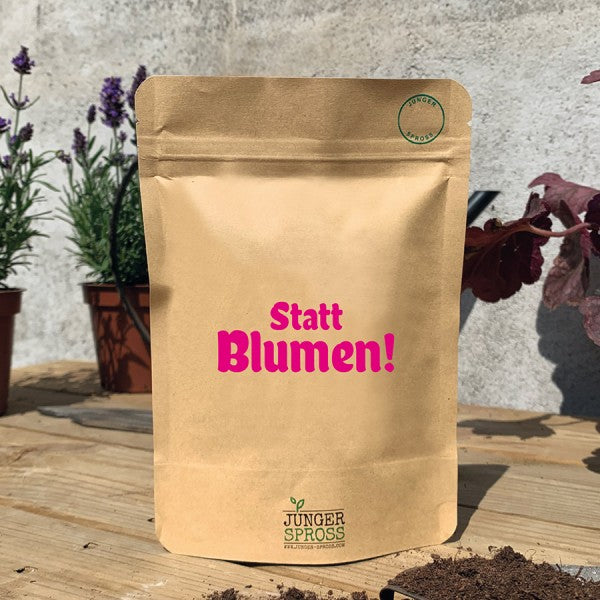 Botschaftsbeutel STATT BLUMEN -  Pflanzbeutel mit Anzuchtserde & Samen