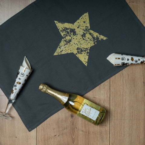 Geschirrtuch, grau - Stern, gold