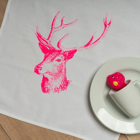 Geschirrtuch-Hirsch-Neon Pink