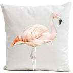 Weißes Dekokissen oder Zierkissen mit Flamingo Motiv