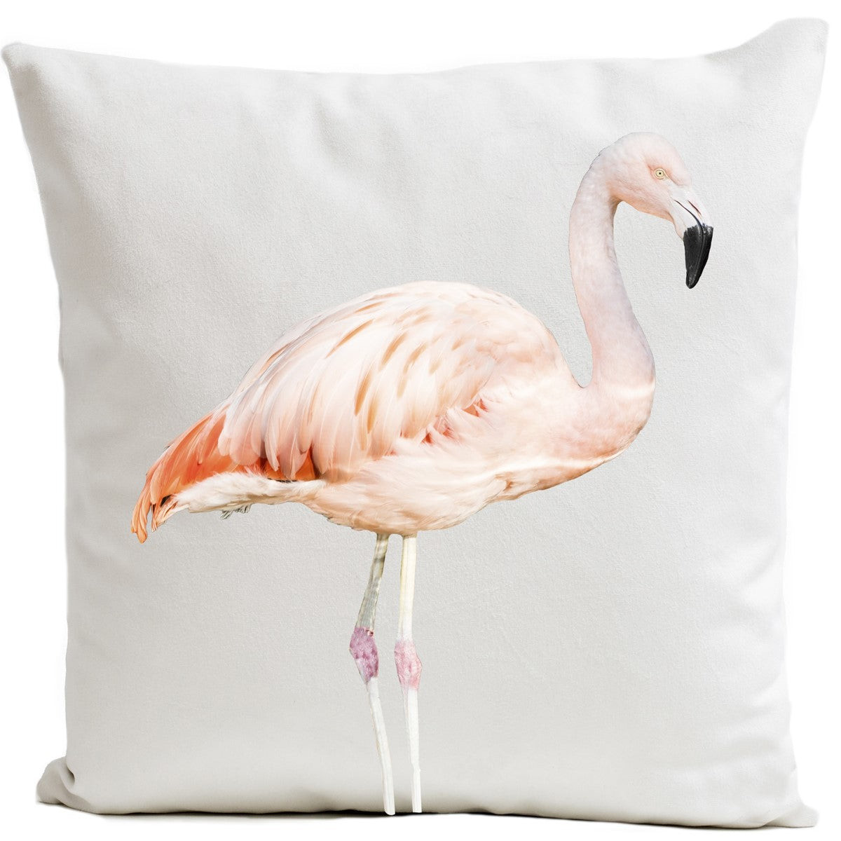 Weißes Dekokissen oder Zierkissen mit Flamingo Motiv