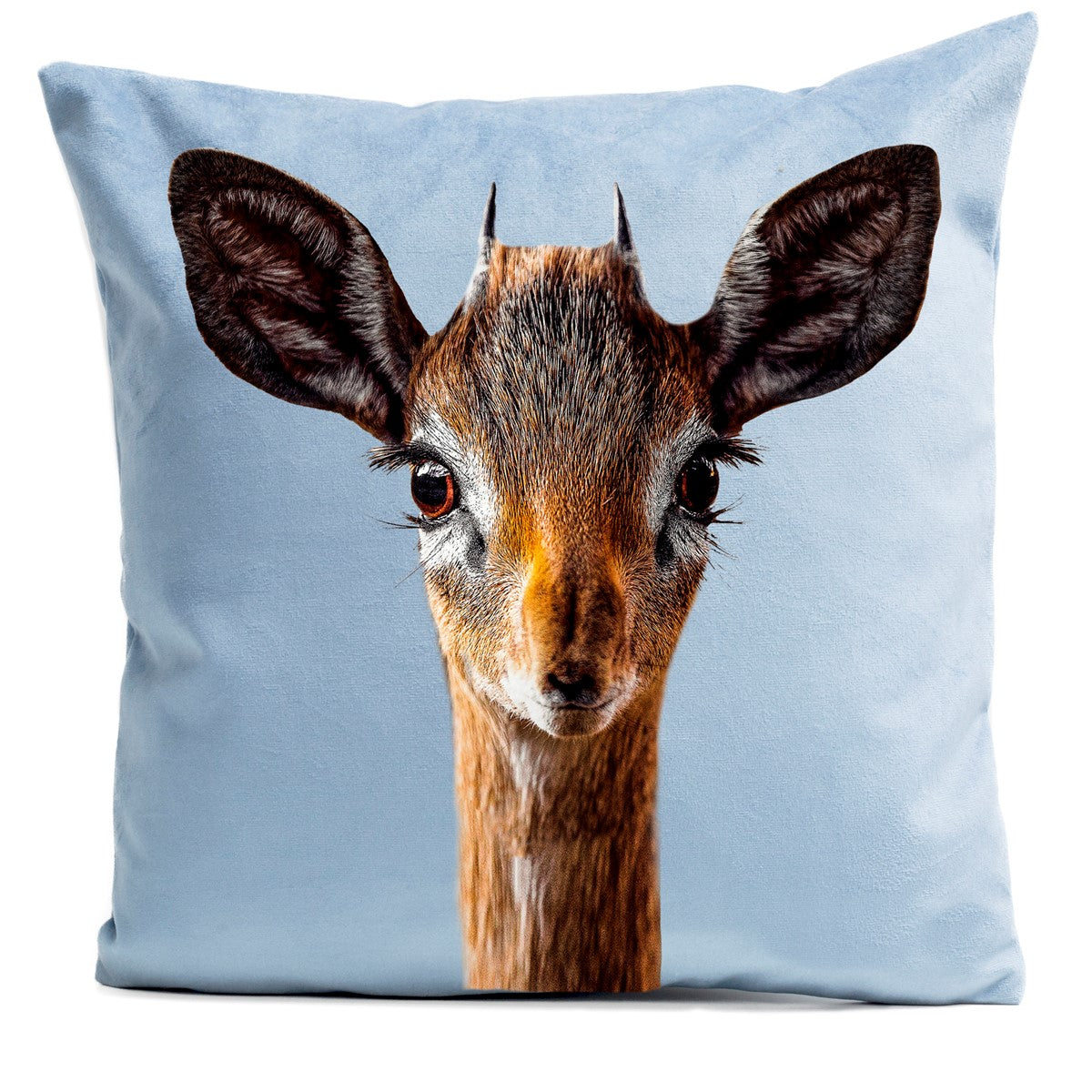 Pastellblaues Zierkissen oder Dekoissen mit Baby-Giraffen Motiv