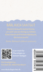 Rückseite mit dem Inhalt "Bärlauch-Saatgut (Allium ursinum)"