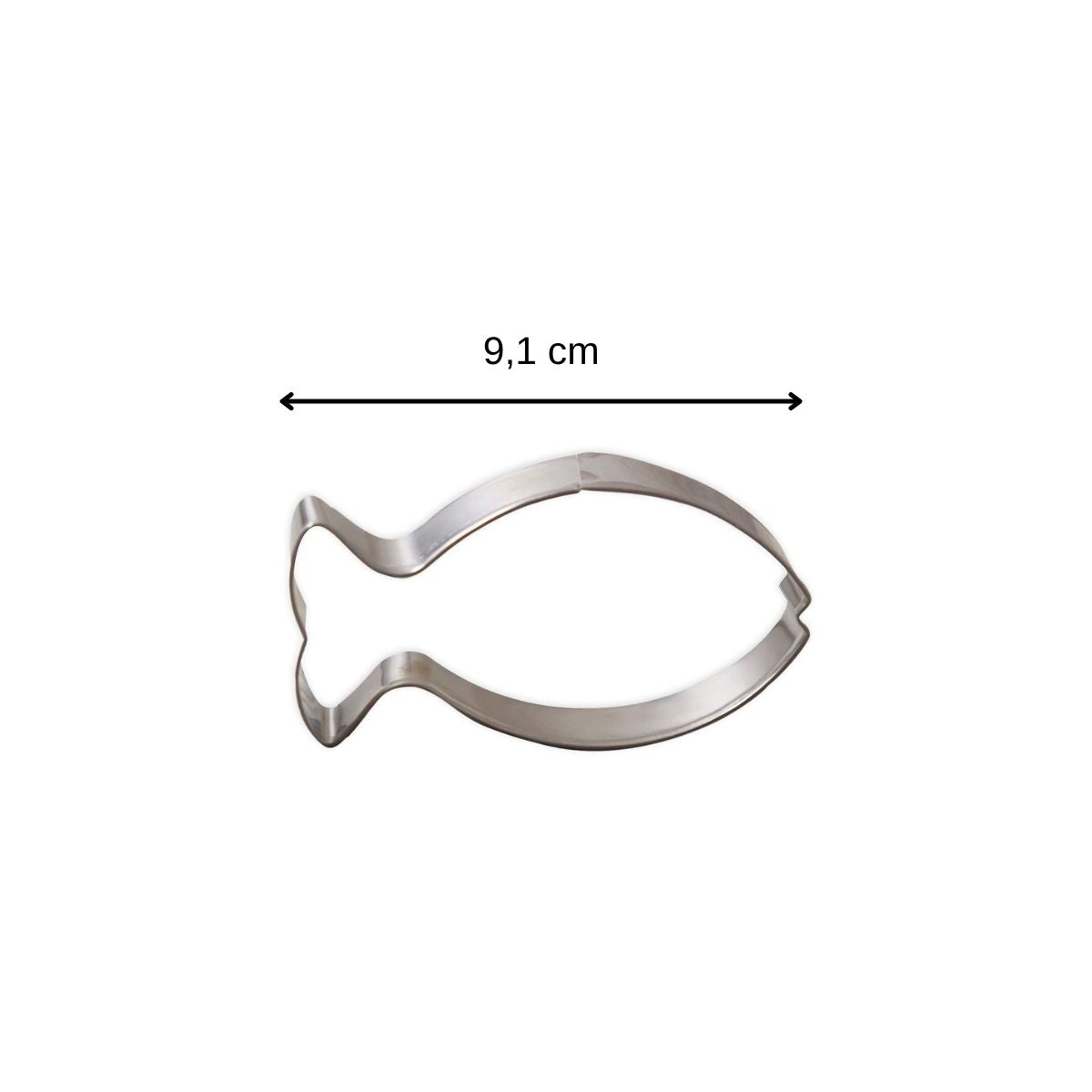 Die Maße der Ausstechform in Form eines Fisches, 9,1 zentimeter breite