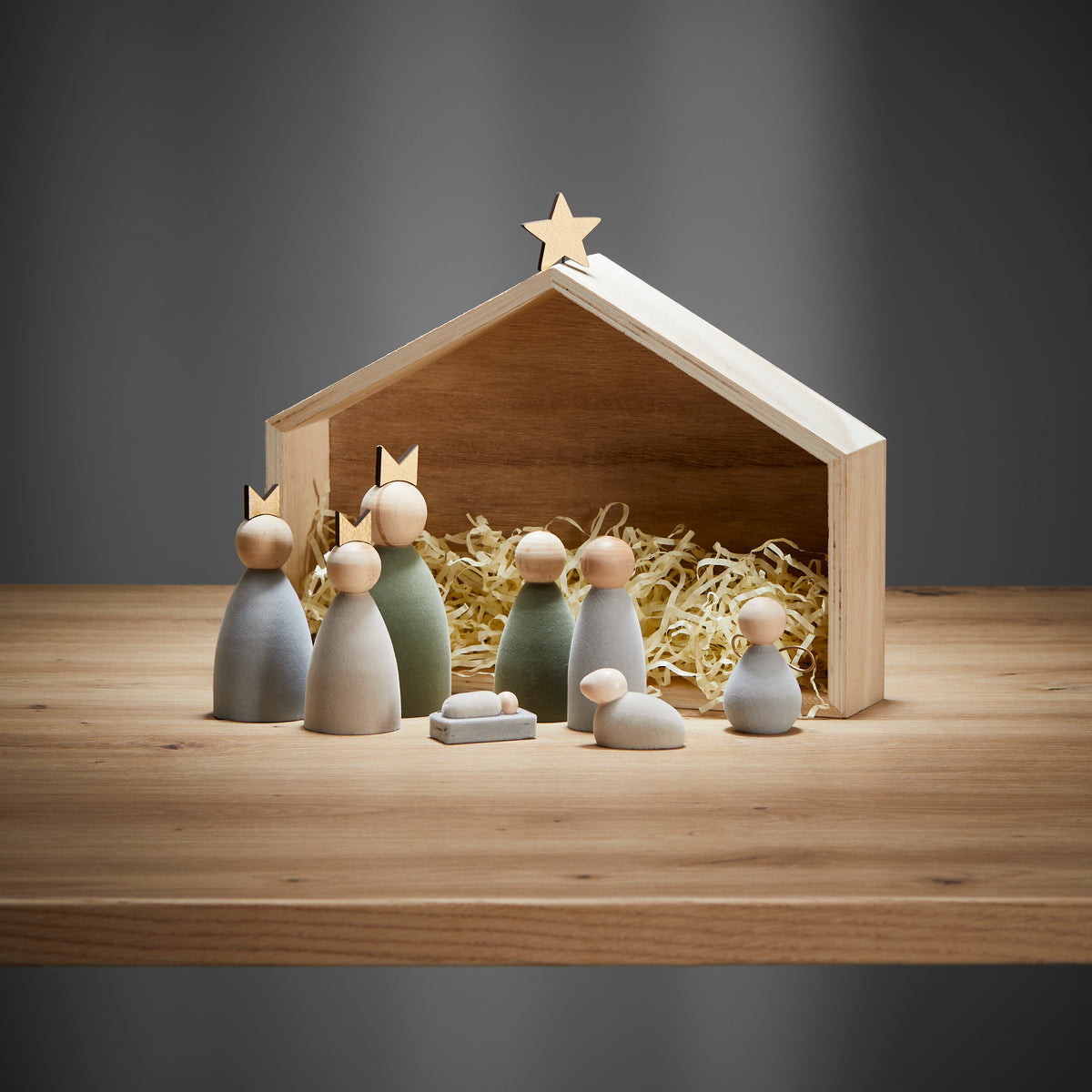 KRYBBE Weihnachtskrippe aus Holz, 9tlg.