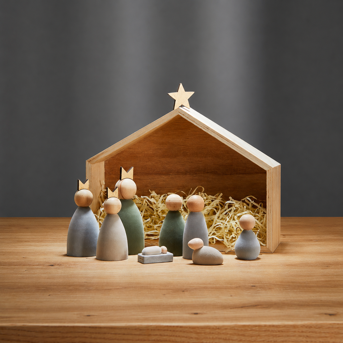 KRYBBE Weihnachtskrippe aus Holz, 9tlg.