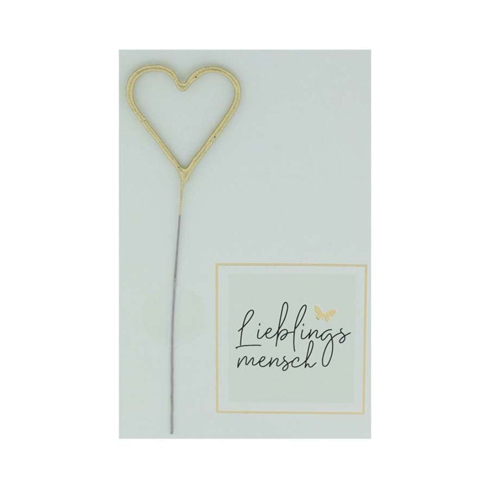 Wondercard/ Geschenkkarte mit einem Zauberstab in Form eines Herzchens in Gold mit der Schrift auf der Karte "Lieblingsmensch"