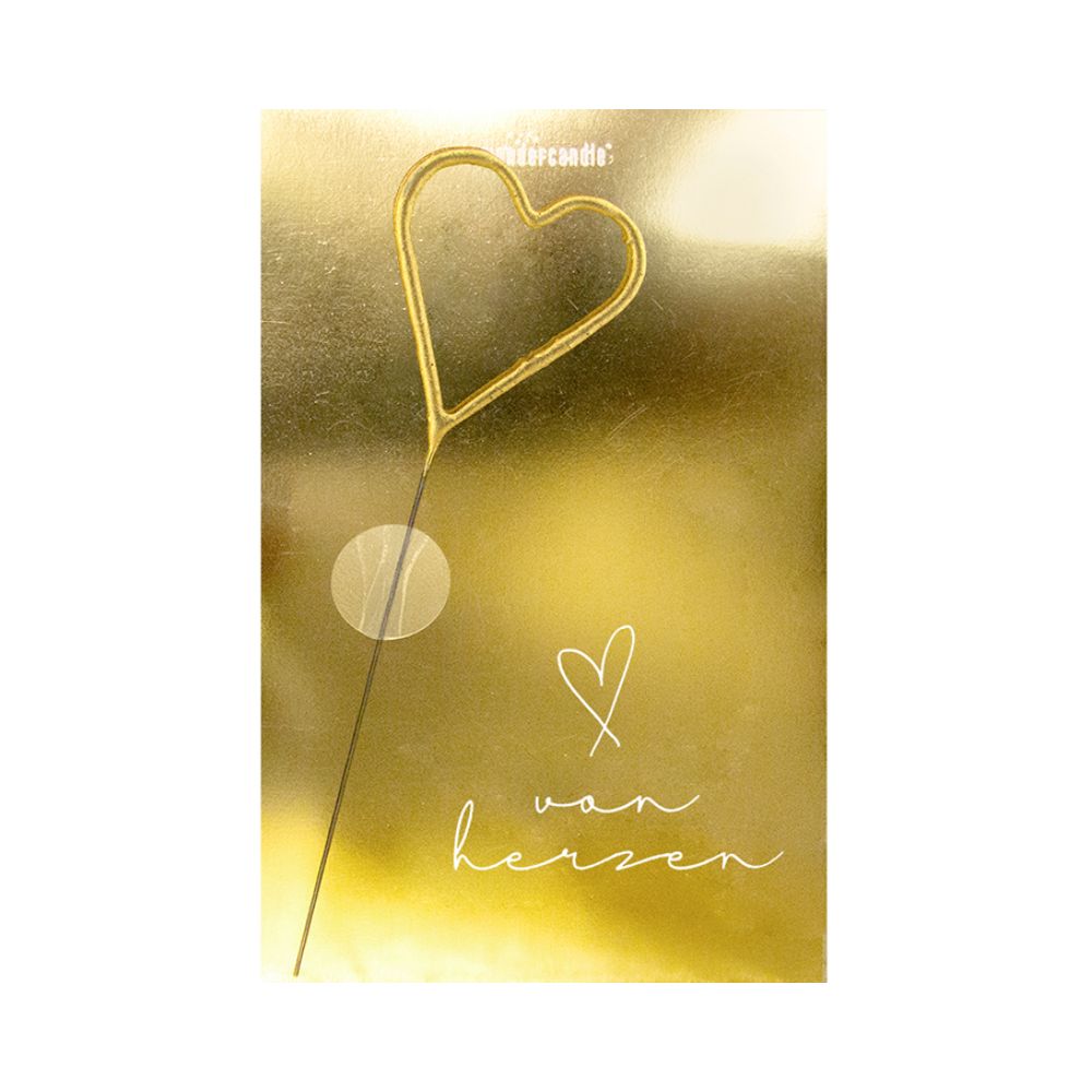 Goldene Wondercard/ Geschenkkarte mit einem Zauberstab in Form eines Herzchens mit der Schrift "von Herzen"