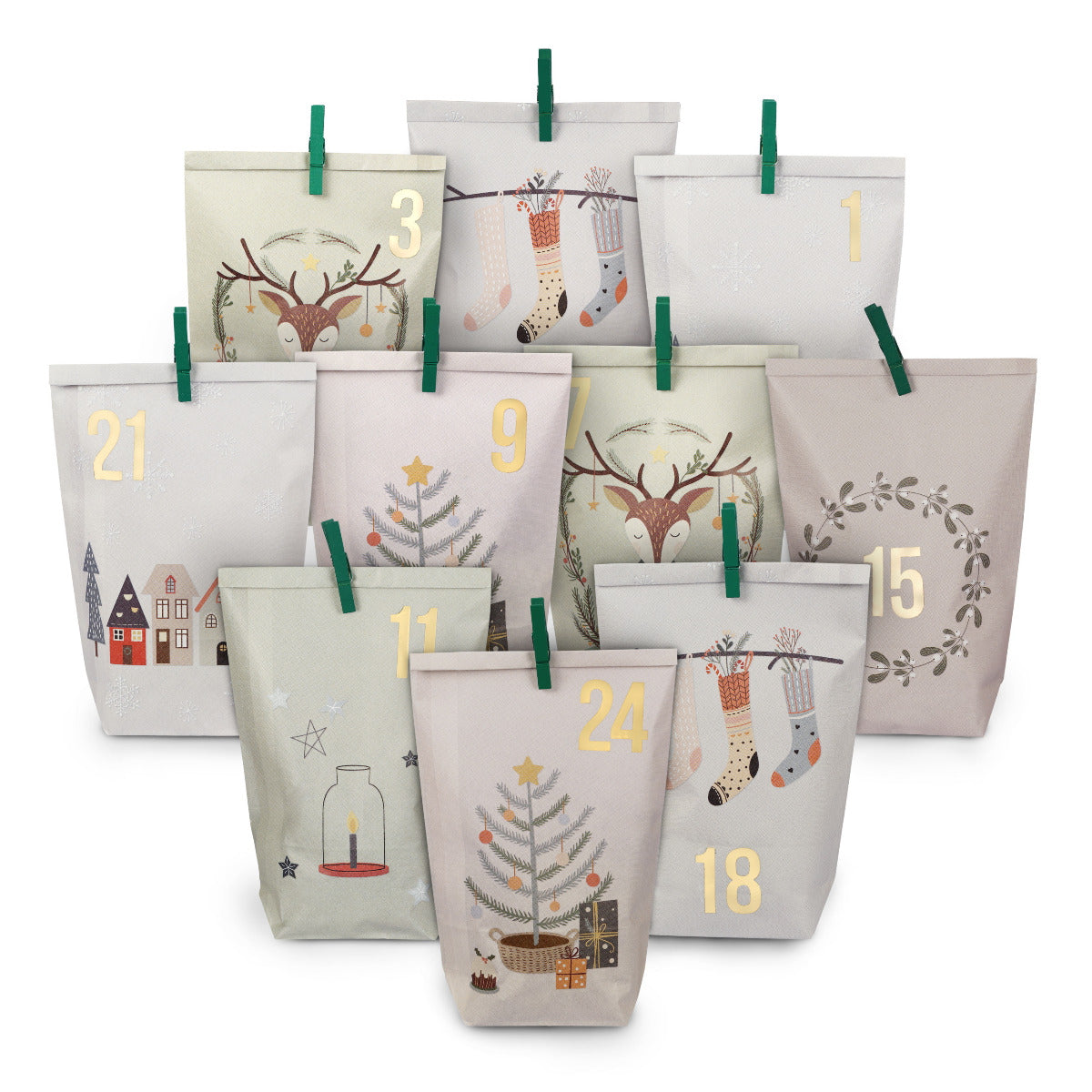 DIY Adventskalender Weihnachten & Advent zum Befüllen - 24 Papiertüten - Motiv Hygge