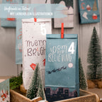 Adventskalendertüten mit rot weiß blauen niedlichen weihnachtlichen Motiven