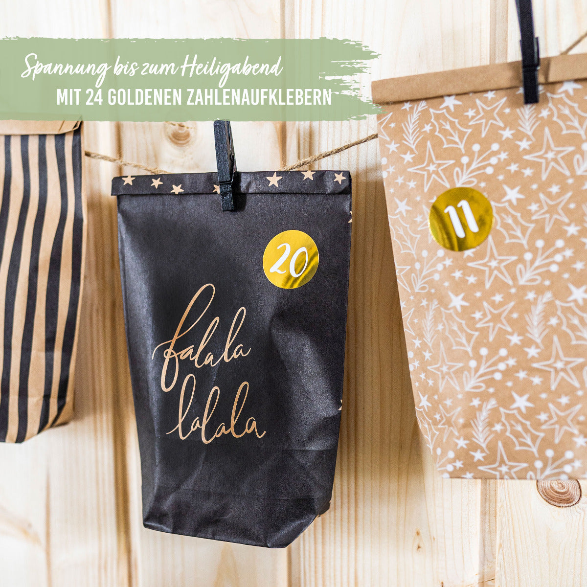 DIY Adventskalender Weihnachten & Advent zum Befüllen - 24 Papiertüten - schwarz, weiß