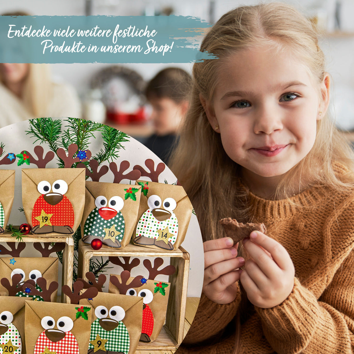 DIY Adventskalender Weihnachten & Advent zum Befüllen - 24 Papiertüten - Motiv Rentiere