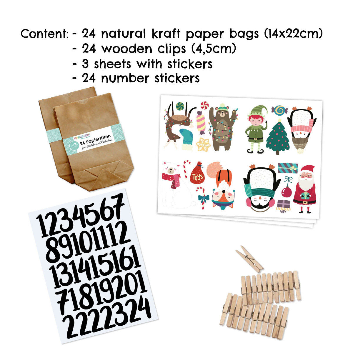 Inhaltsangabe des DIY Adventskalenders in Englisch