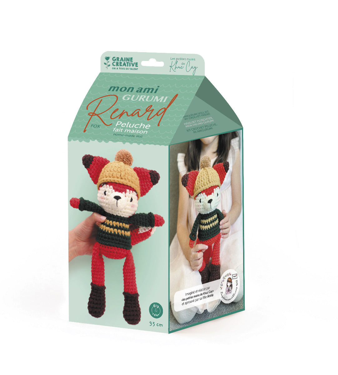 Verpackung des DIY Häkelsets für einen Fuchs Plüschtier