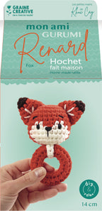 Verpackung des DIY Häkelsets Fuchs Plüsch-Greifrings für Babys und Neugeborene