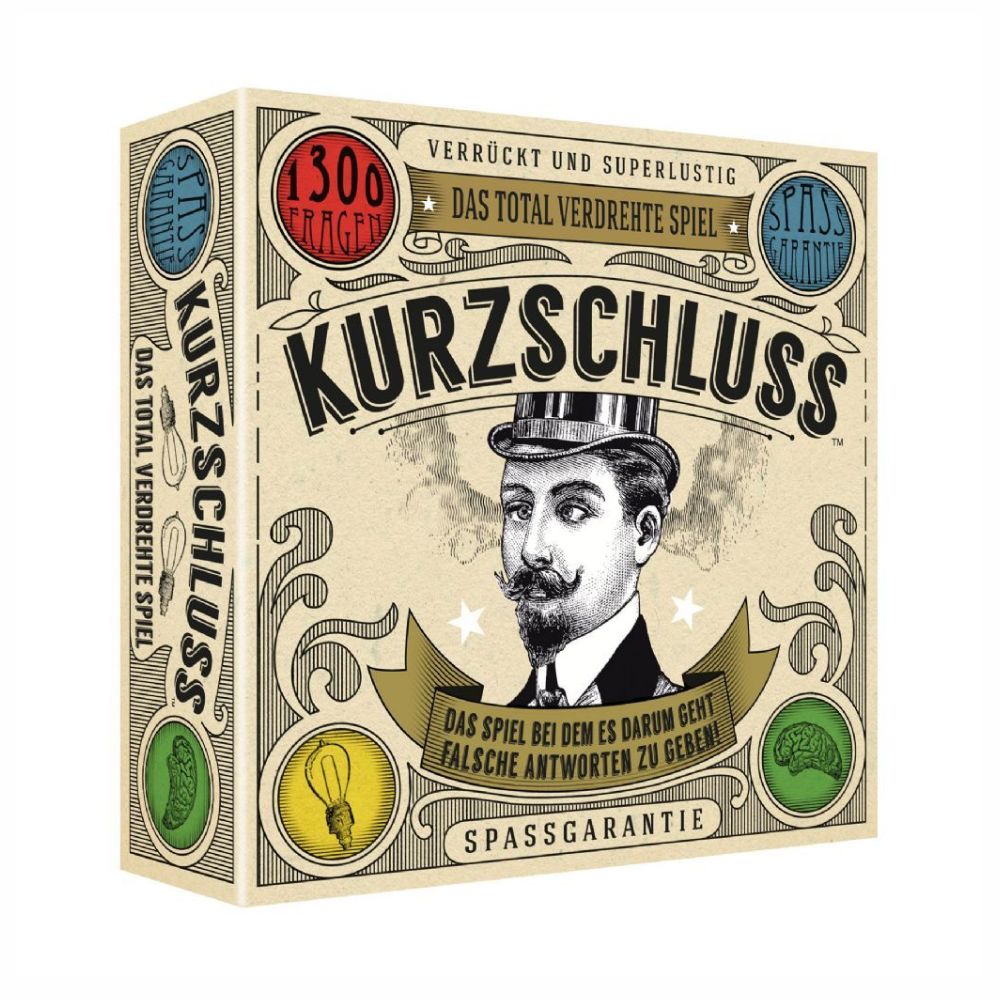 EIn Party spiel mit dem Slogan ''Kurzschluss'' und ''Das total verdrehte Spiel''