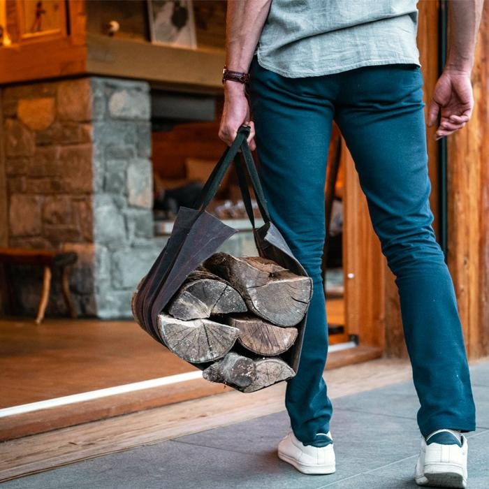 Kaminholztasche aus gewachstem Baumwollcanvas - Schwarz