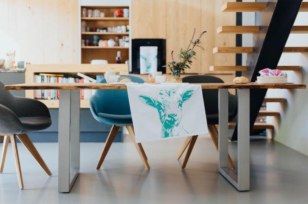 Baumwoll Geschirrtuch Ziege in Türkis