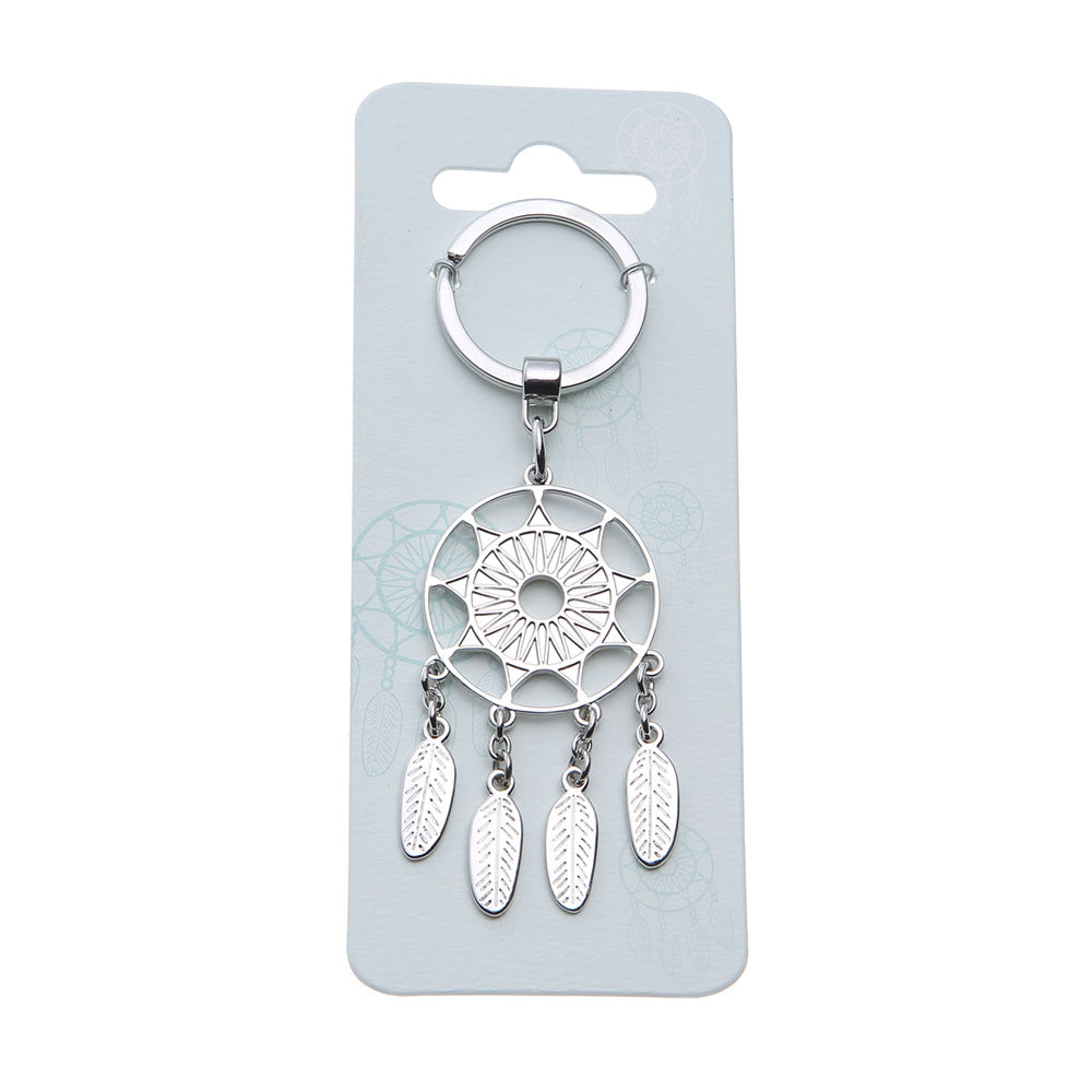 Schlüsselanhänger Traumfänger mit extra hängenden Federn in der Verpackung