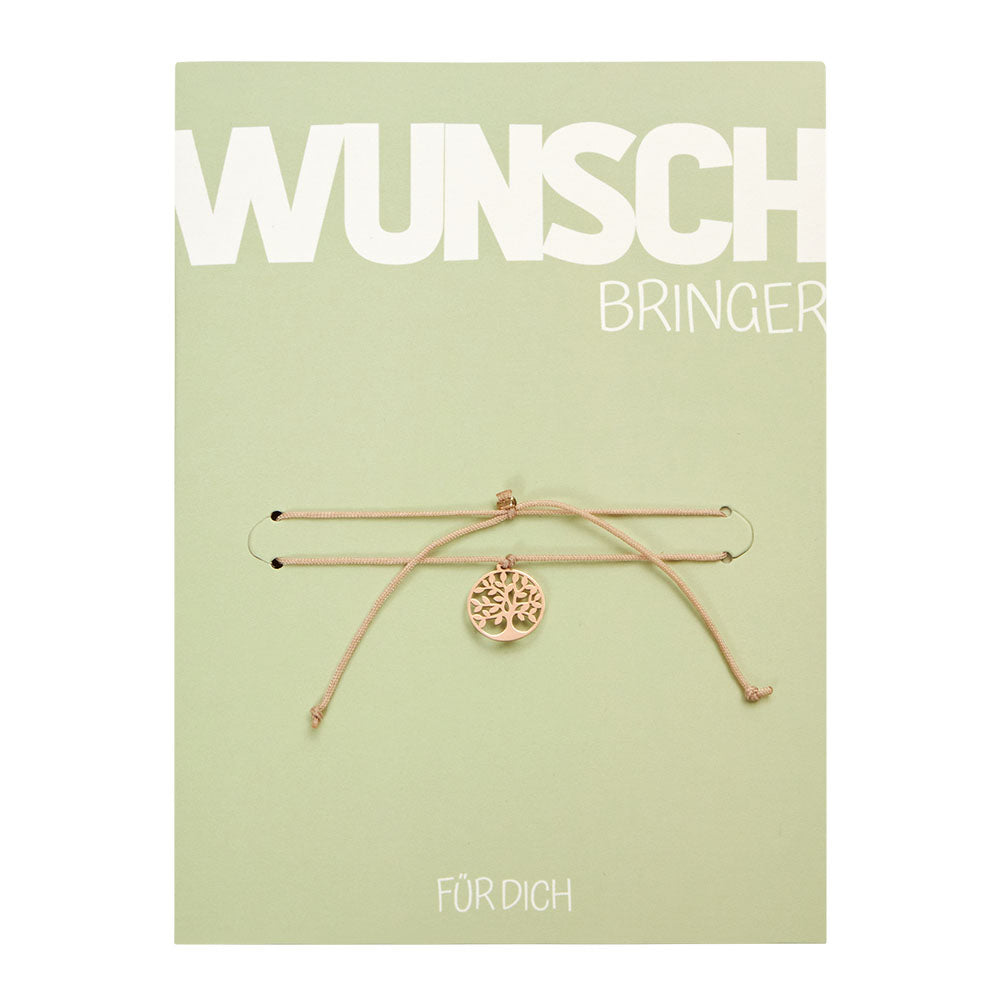 Grußkarte "Wunschbringer" mit einem Armband. Auf der Karte steht "Wunsch bringer - für dich"