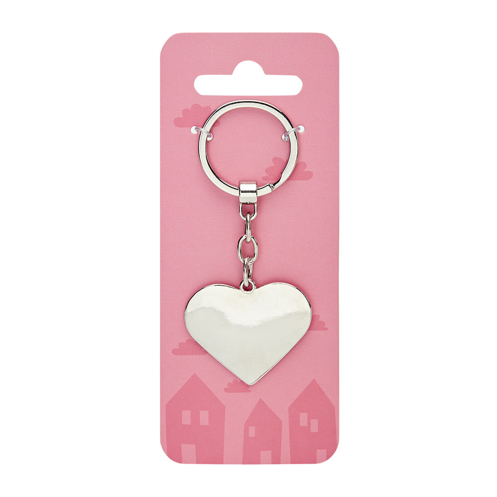 Ring mit Schlüsselanhänger in Form eines Herzens in Hochpolierter Silber Optik in der Verpackung