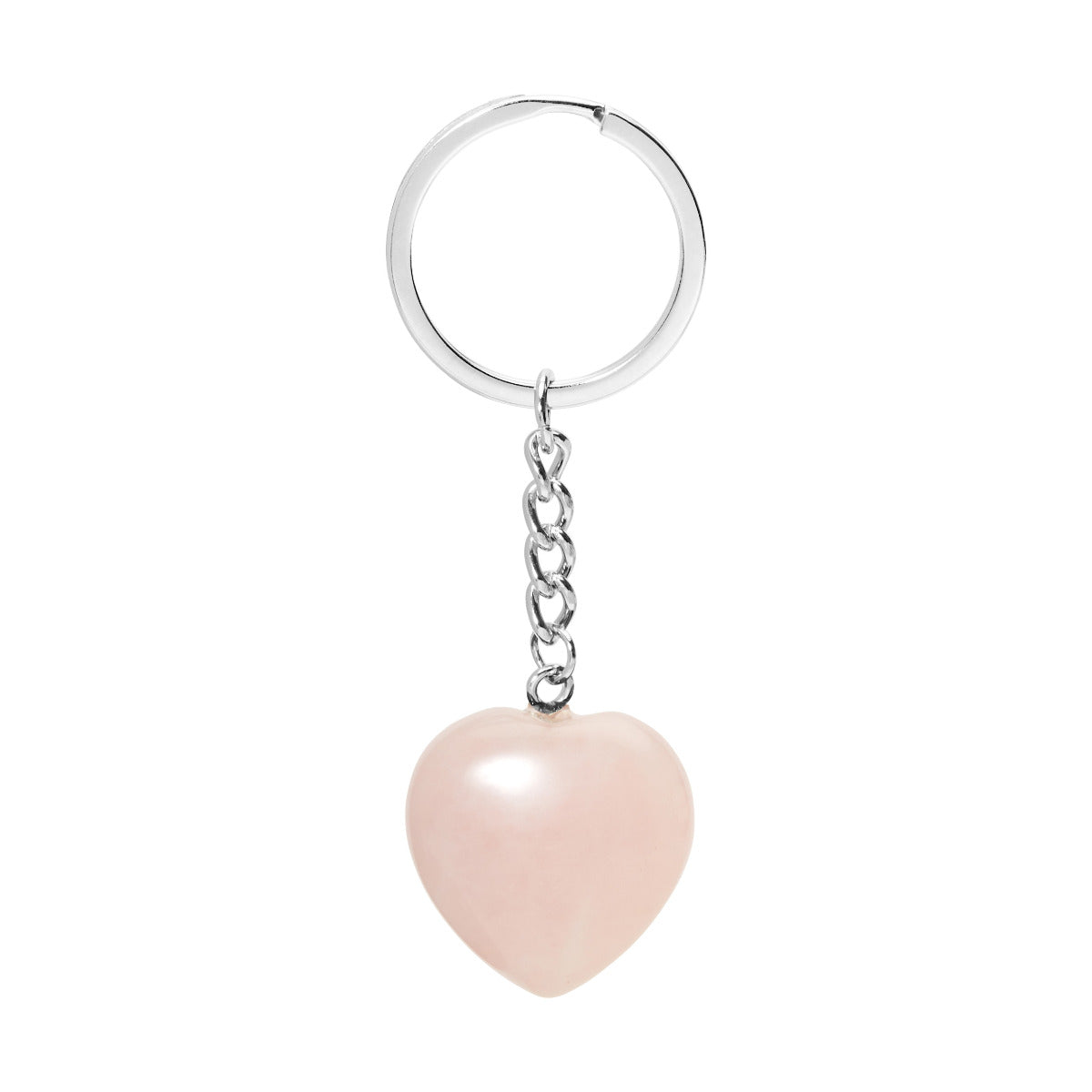 Ring mit Schlüsselanhänger in Form eines Herzens gemacht aus Rosenquarz