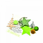 Tannen-Schmuck zum aufhängen in Grün und eine Postkarte mit einem Tannenbaum und der Schrift "Oh Tannenbaum"