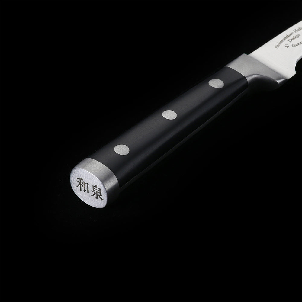 IZUMI ICHIAGO Tourniermesser Obstmesser, Nahaufnahme des Griffs