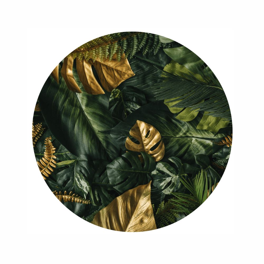 Wanddekoration Wandkreis mit einem Grünen Goldblätter Motiv mit 80cm Durchmesser, weißer hintergrund