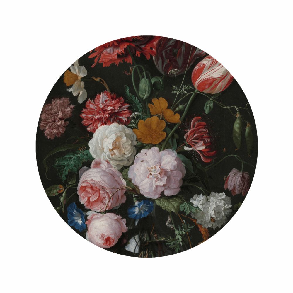 Wanddekoration Wandkreis mit Blumen Motiv Weißer Hintergrund