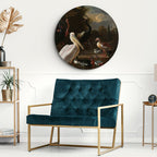 Wanddekoration Wandkreis mit einem Schwimmende Vogelarten Motiv mit 100cm Durchmesser hängt im Wohnzimmer über einem Sessel