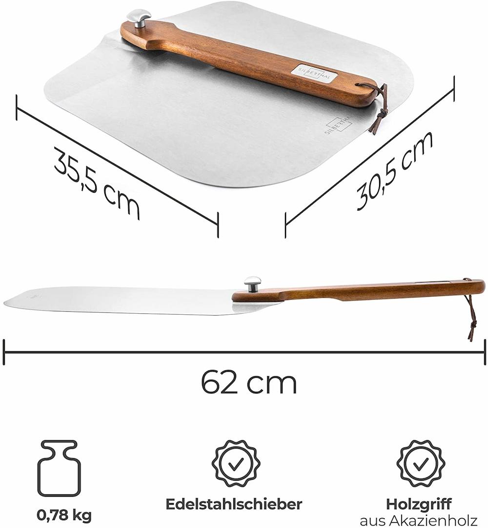 Pizzaschaufel Edelstahl mit drehbarem Griff