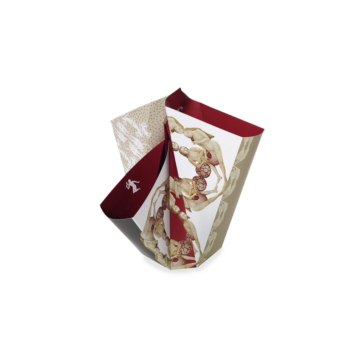 Faltvase mit einem Hieronymus Bosch Design in Rot weiß und Beige